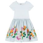 فستان بطبعة الزهور باللون الأزرق للبنات, 2, hi-res