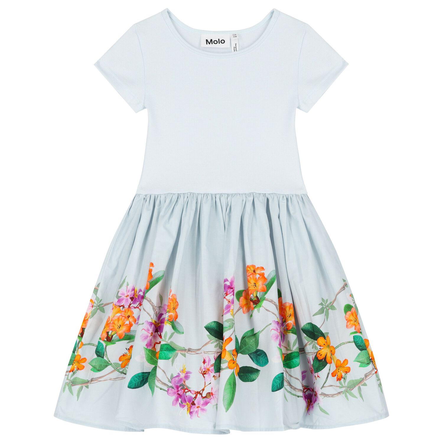 فستان بطبعة الزهور باللون الأزرق للبنات, 2, hi-res