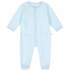Blue Velour Babygrow, 1, hi-res