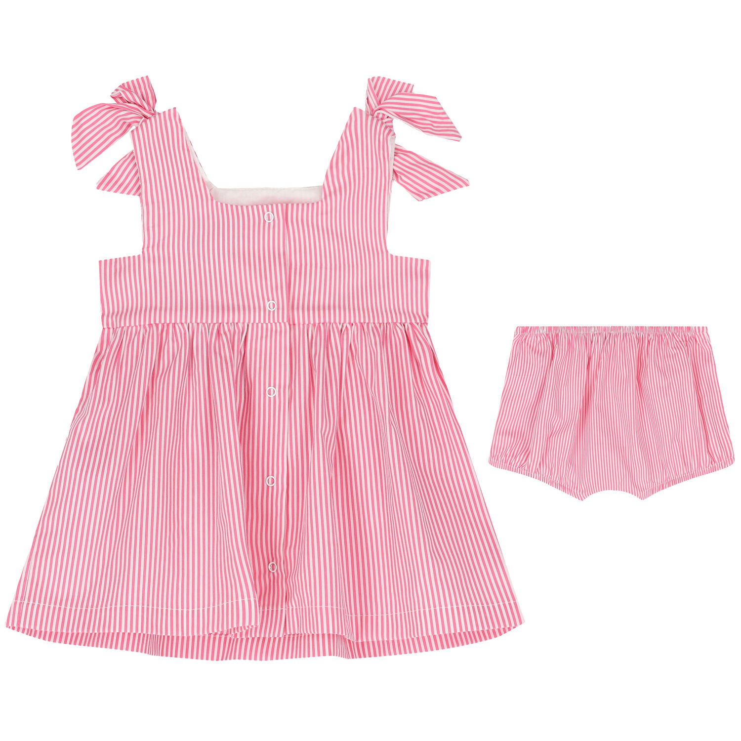 Younger Girls Pink & White Striped Dress Set, 1, hi-res