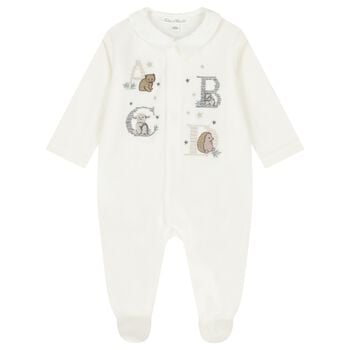 Ivory Embroidered Animal Babygrow