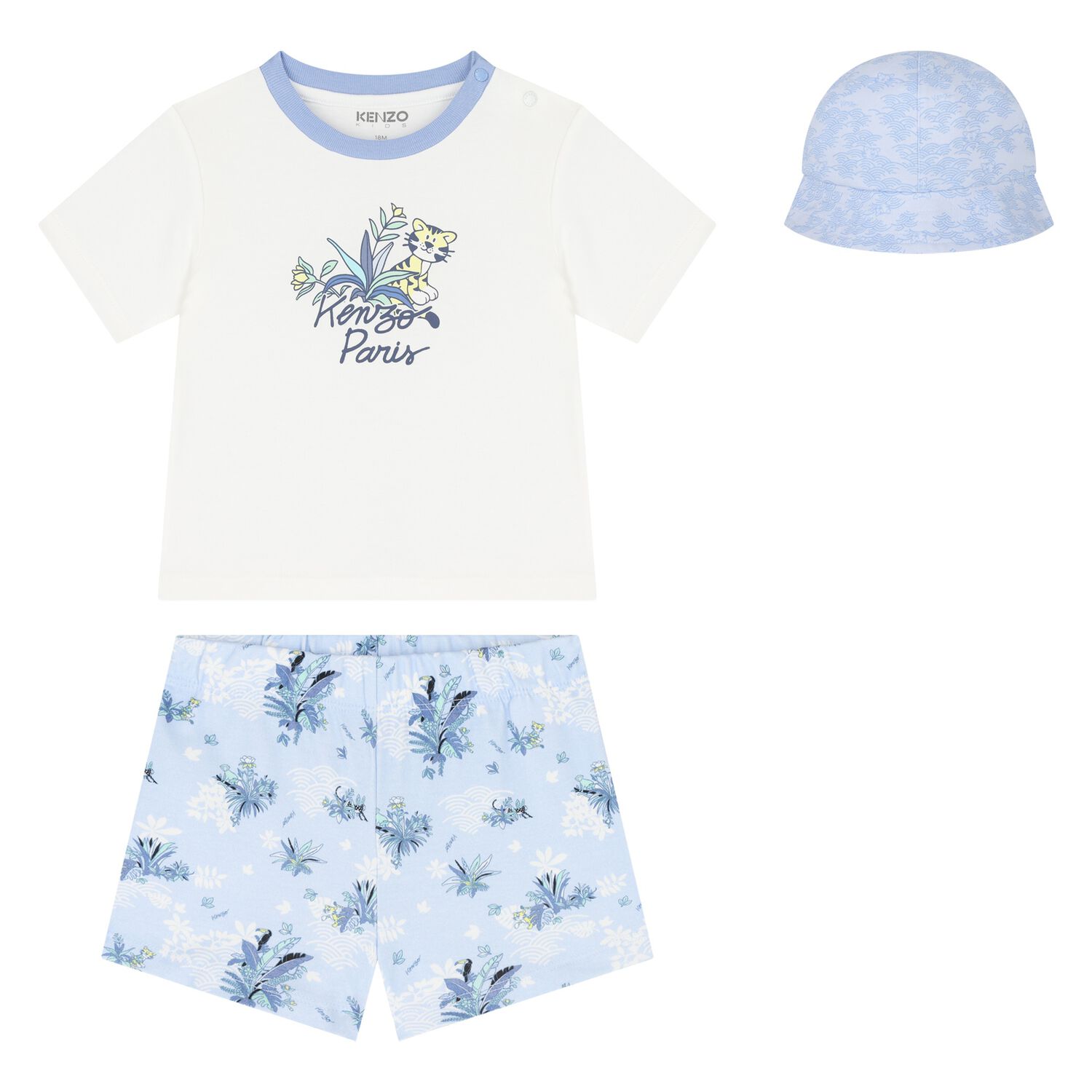 طقم شورت بالشعار باللون العاجي والأزرق للأولاد  , 1, hi-res