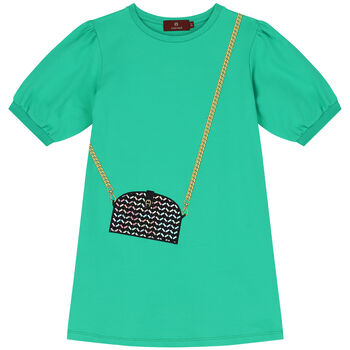 فستان بشعار حقيبة باللون الأخضر