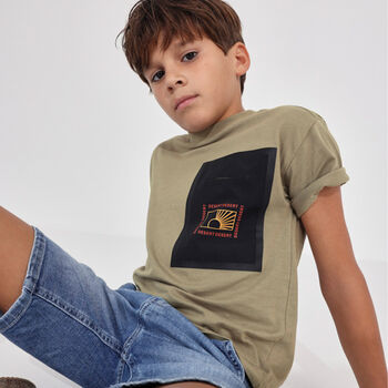 Boys Khaki Cotton T-Shirt