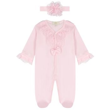 Baby Girl Pink Lace Tulle Babygrow & Headband Set