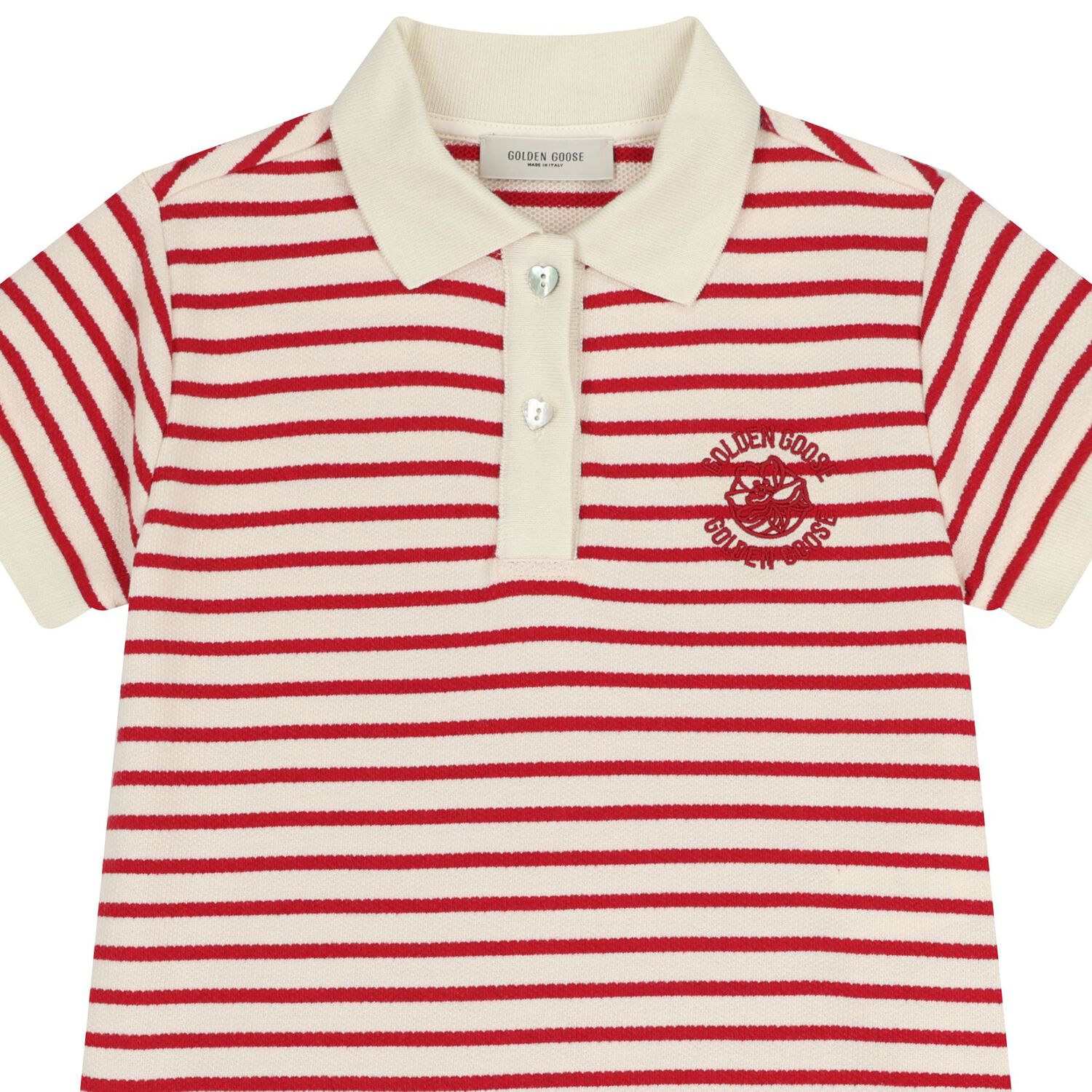 Girls Ivory & Red Logo Striped Polo Dress, 2, hi-res