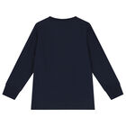 Boys Navy Blue Logo Long Sleeve Top, 1, hi-res