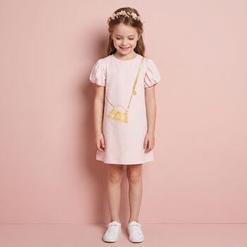 Girls Pink Bag Logo Dress