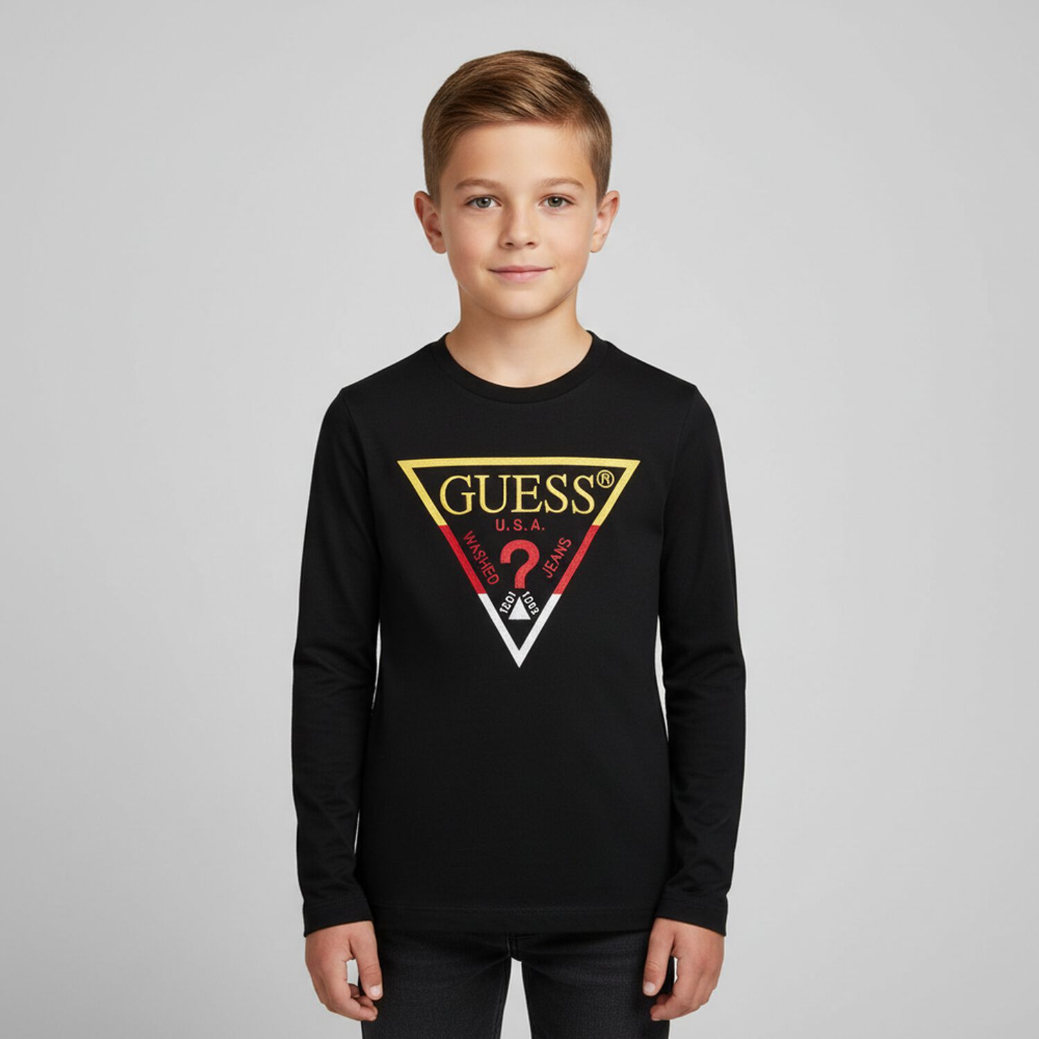 Boys Black Logo Long Sleeve Top, 3, hi-res image number null