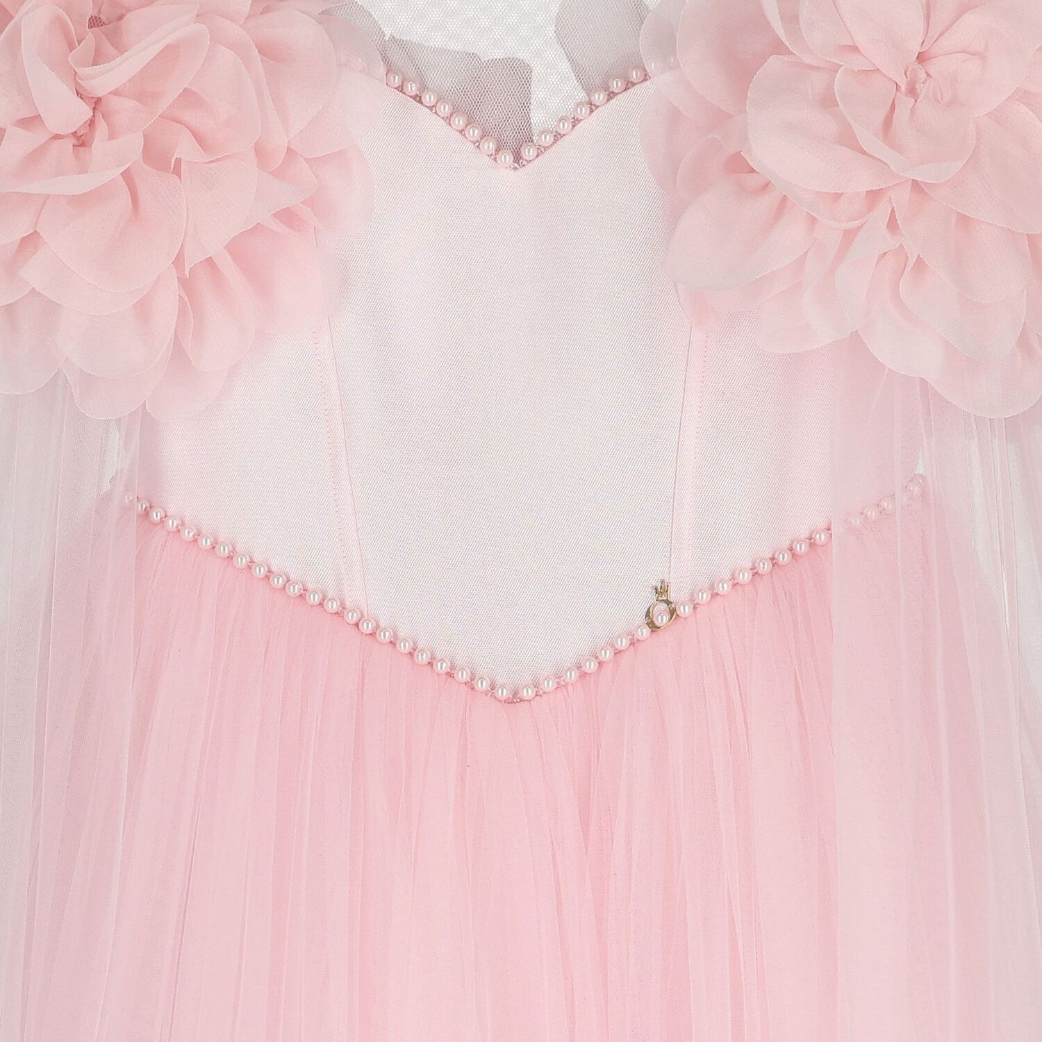Girls Pink Organza Floral & Tulle Cape Dress, 2, hi-res