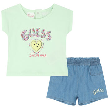 Baby Girls Green & Blue Logo Shorts Set