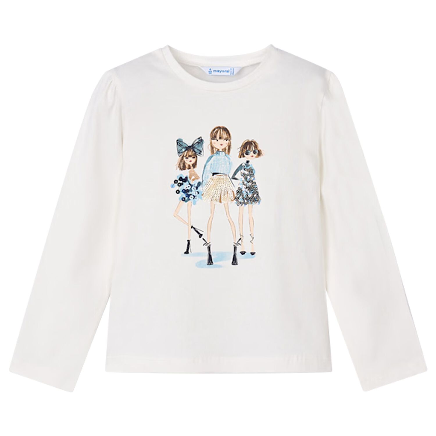 Girls White Dolls Long Sleeve Top, 2, hi-res
