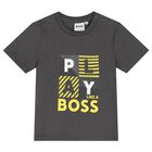 طقم أولاد شورت بالشعار باللون الرمادي و الأبيض, 1, hi-res