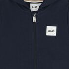 Younger Boys Navy Blue Logo Hooded Zip Up Top, 1, hi-res