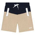 Younger Boys Navy Blue & Beige Logo Shorts, 2, hi-res