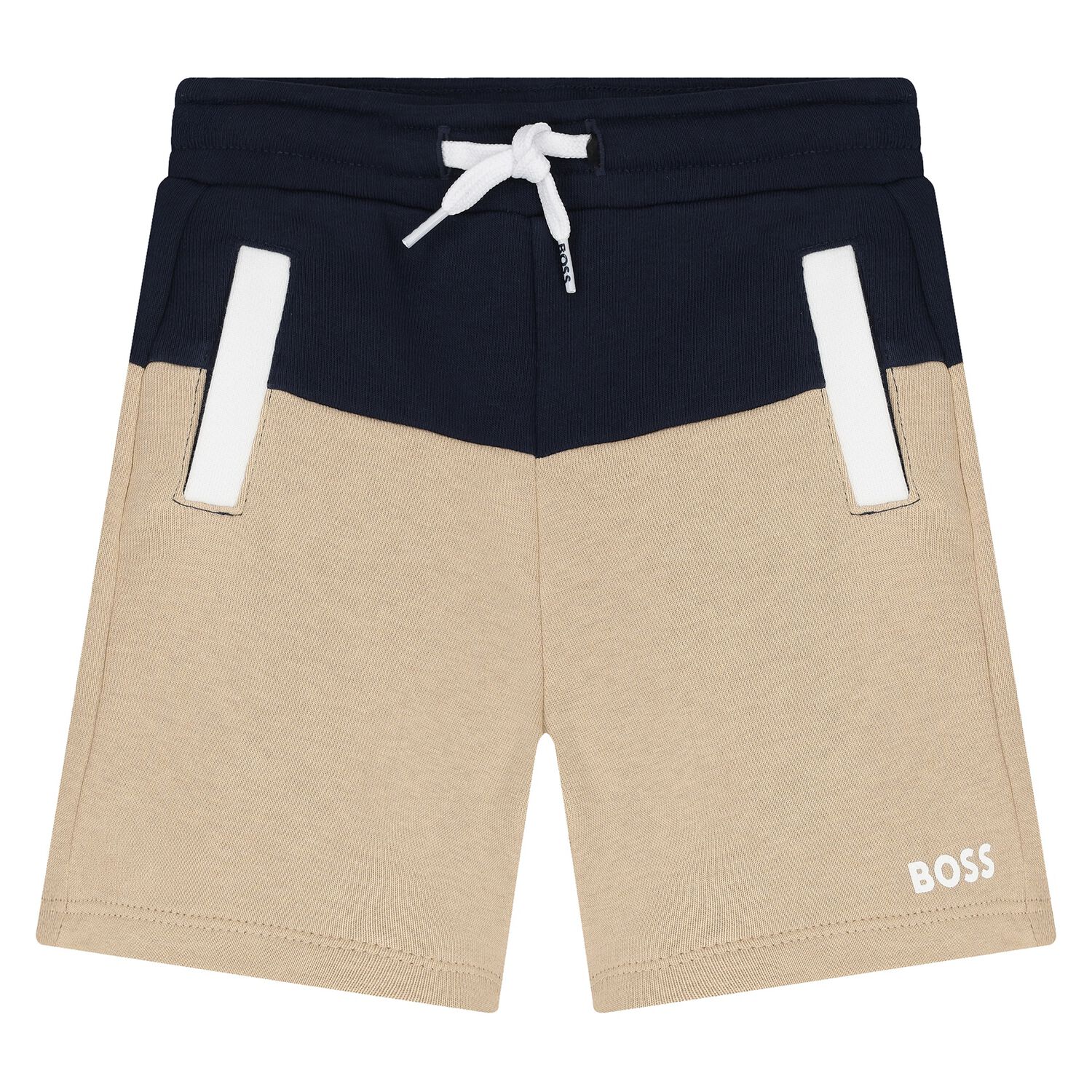 Younger Boys Navy Blue & Beige Logo Shorts, 2, hi-res image number null