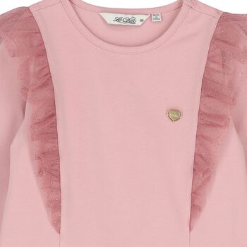 Girls Pink Glittery Tulle Long Sleeve Top