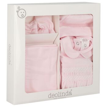 Baby Girls Pink Smocked Babygrow Gift Set