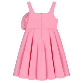 Girls Pink Satin Floral Applique Dress