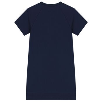 Girls Navy Blue Teddy Bear Logo Dress