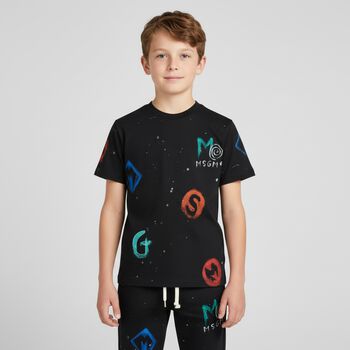 تي شيرت أسود بشعار للأولاد