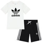Boys White & Black Logo Shorts Set, 1, hi-res
