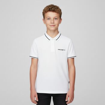 Boys White Cotton Logo Polo Shirt