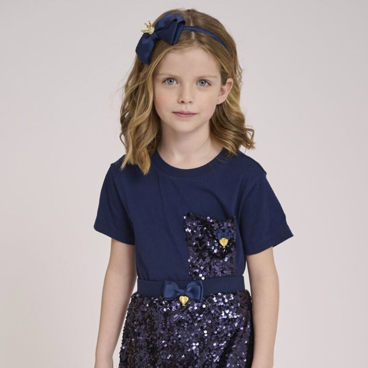 Girls Navy Blue Sequin T-Shirt, 1, hi-res