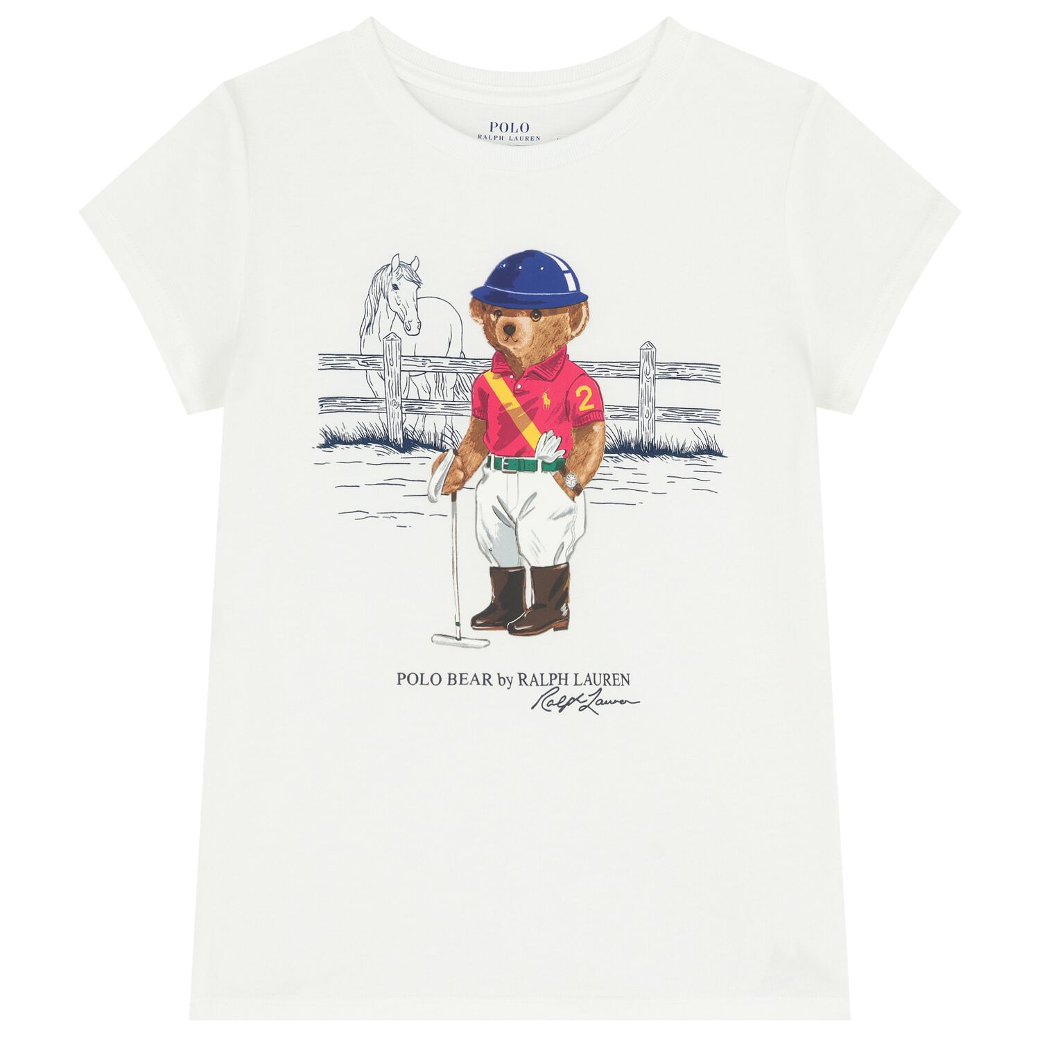 Girls White Polo Bear T-Shirt , 1, hi-res