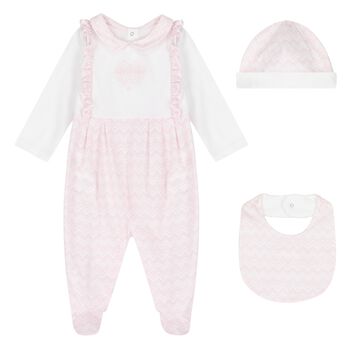 Baby Girls Pink Zig Zag Logo Babygrow Gift Set
