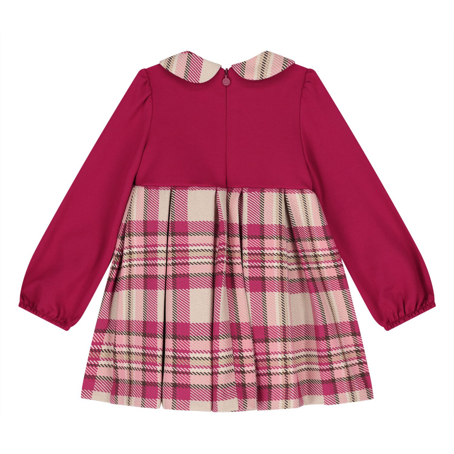 Younger Girls Burgundy & Beige Tartan Dress, 1, hi-res