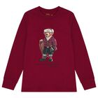 Boys Burgundy Polo Bear Long Sleeve Top, 1, hi-res