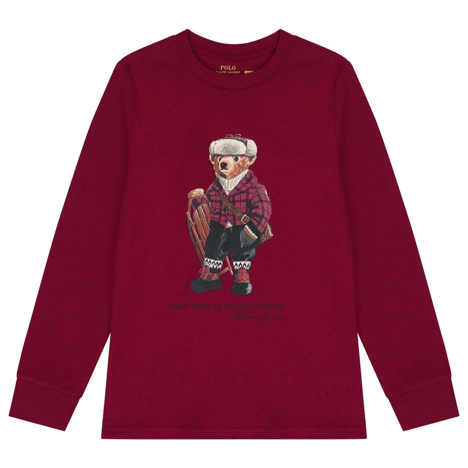 Boys Burgundy Polo Bear Long Sleeve Top, 1, hi-res