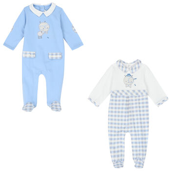 Boys Blue & White Babygrows (2 Pack)