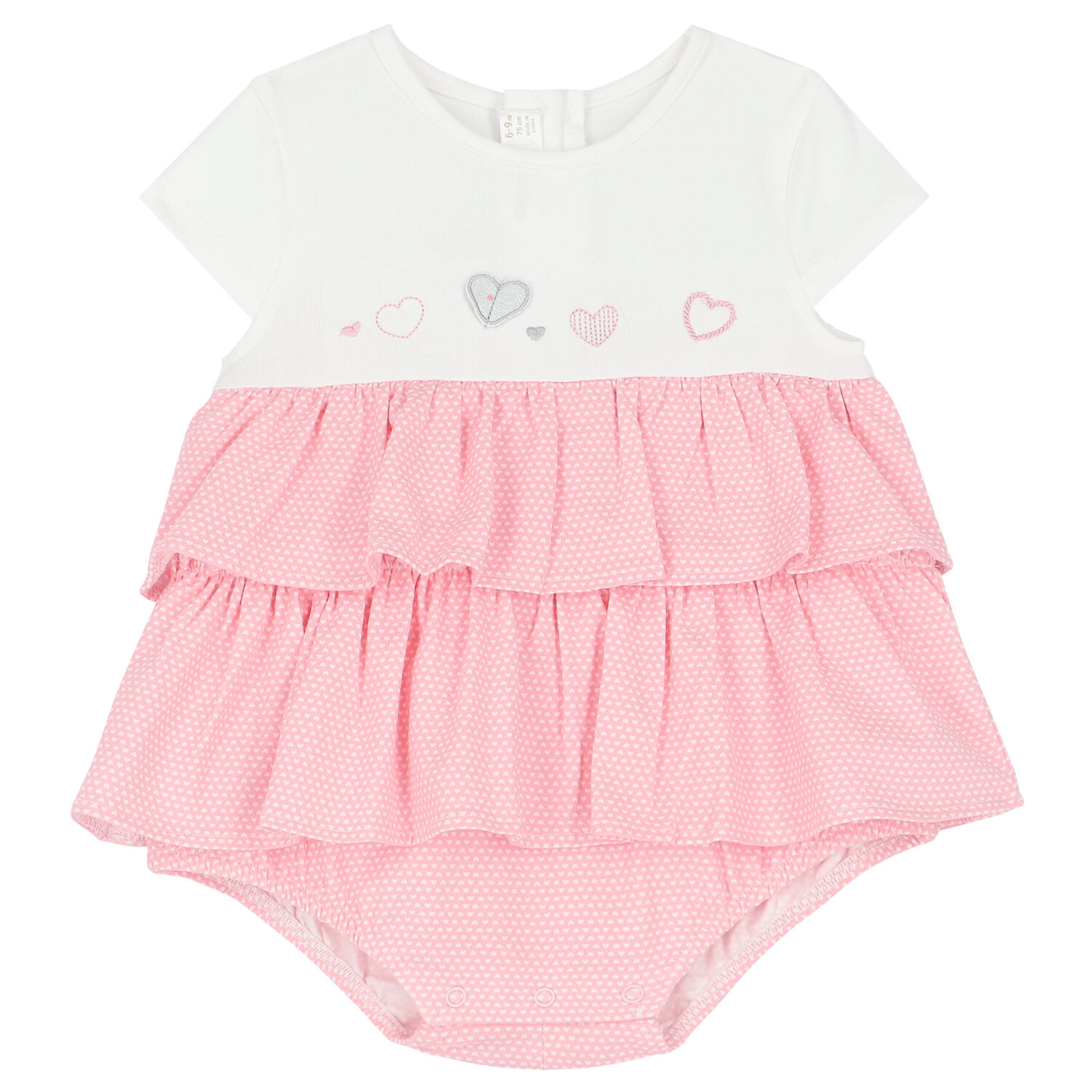 Baby Girls White & Pink Heart Bodysuit Set, 1, hi-res