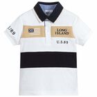 Boys White Embroidered Polo Shirt, 1, hi-res
