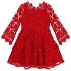 Girls Red Foral Lace Dress , 1, hi-res