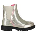 Girls Gold Faux Leather Ankle Boots, 1, hi-res