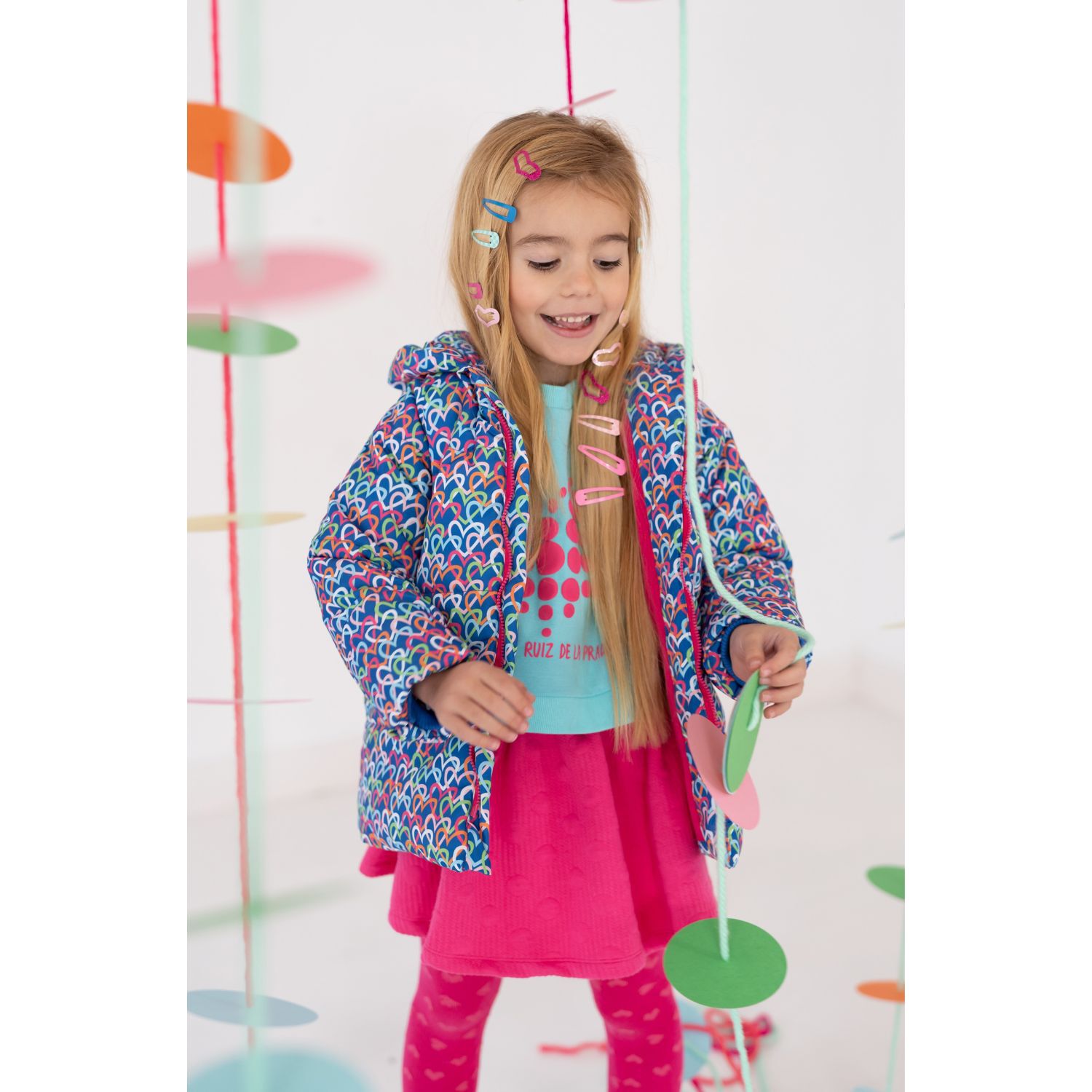 Girls Blue Heart Puffer Jacket, 1, hi-res image number null