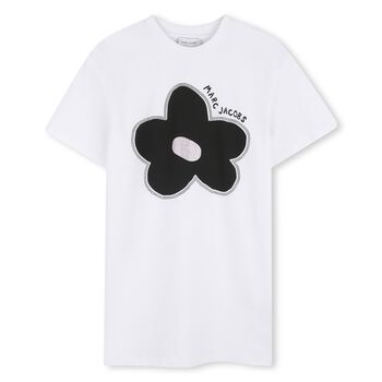 Girls White Embellished Flower Dress