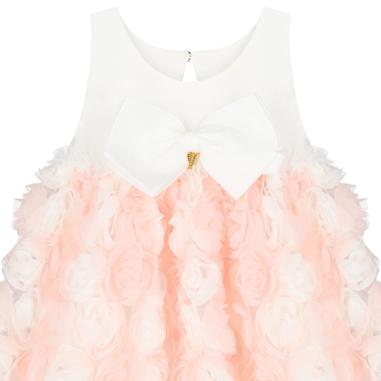 فستان بنات تول مزين بالورود باللون العاجي والوردي, 1, hi-res