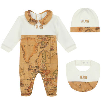 Ivory & Beige Geo Map Babygrow Set