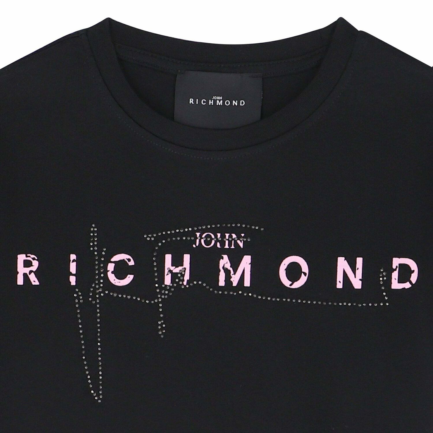 Girls Black Embellished Logo T-Shirt, 1, hi-res