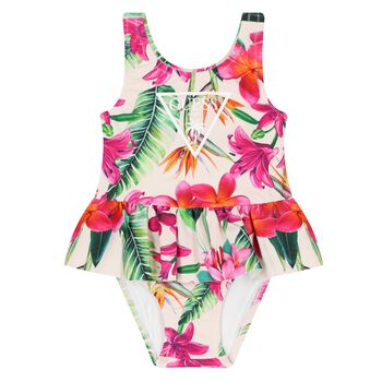 Younger Girls Pink & Beige Logo Swimsuit