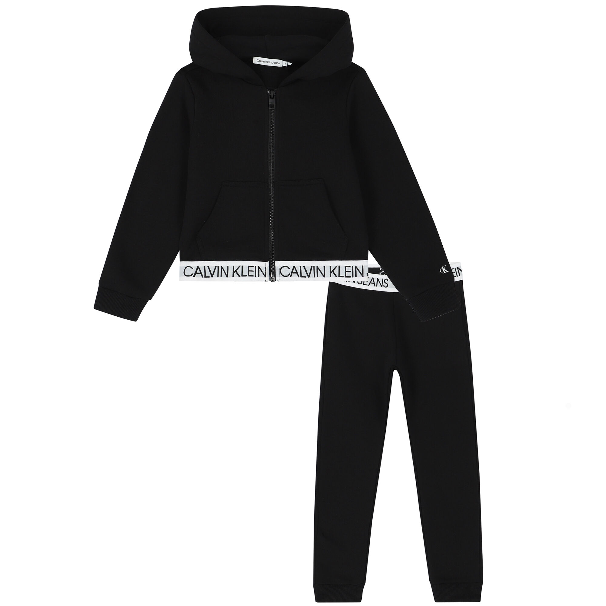 Calvin Klein Girls Black White Logo Tracksuit Junior Couture QA