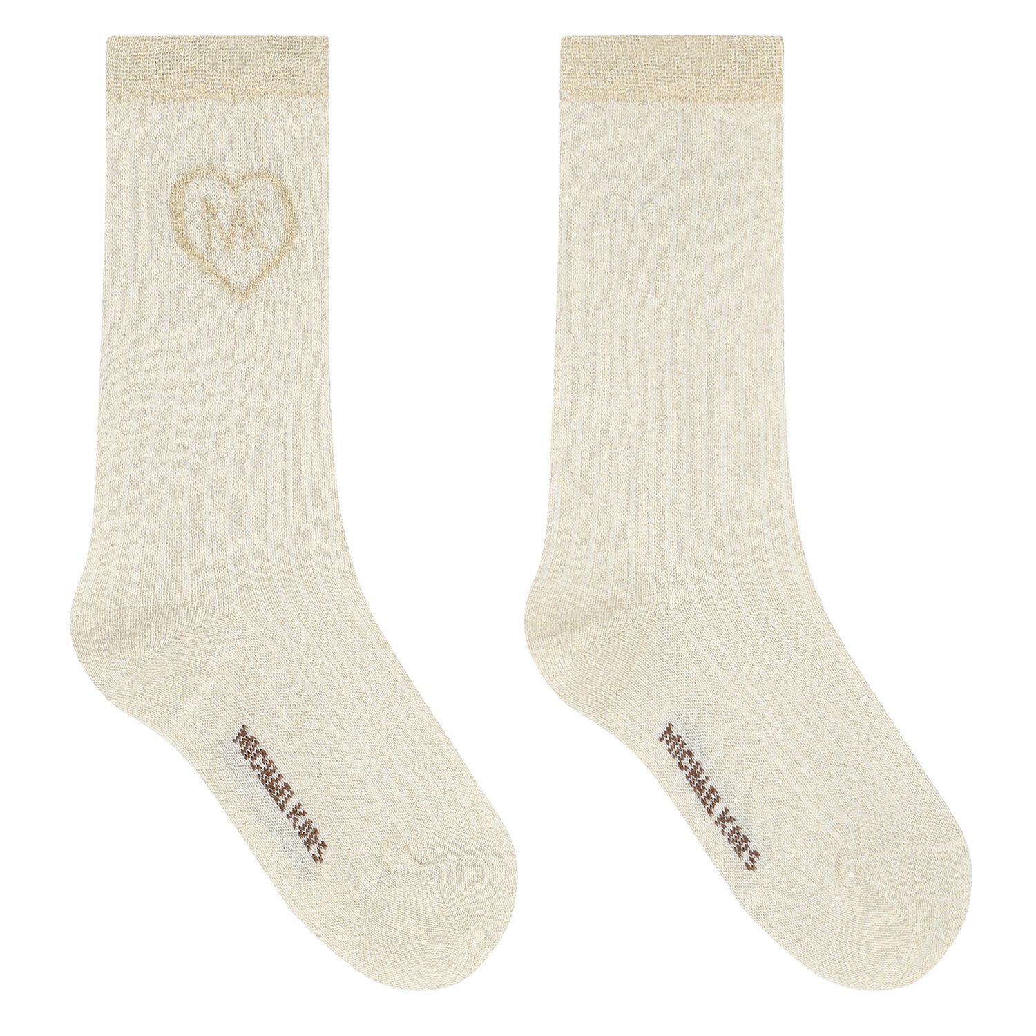 Girls Ivory & Gold Logo Socks, 1, hi-res