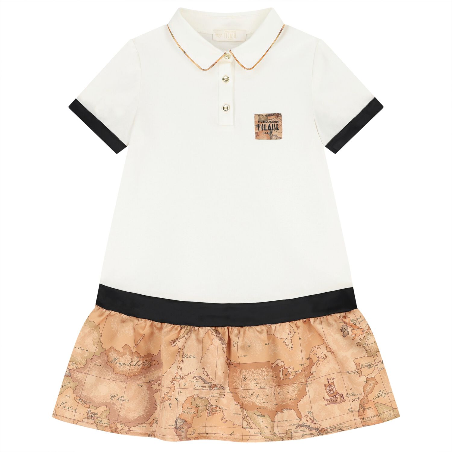 Girls Ivory & Beige Geo Map Dress, 1, hi-res