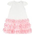 Girls White & Pink Ruched Dress, 1, hi-res