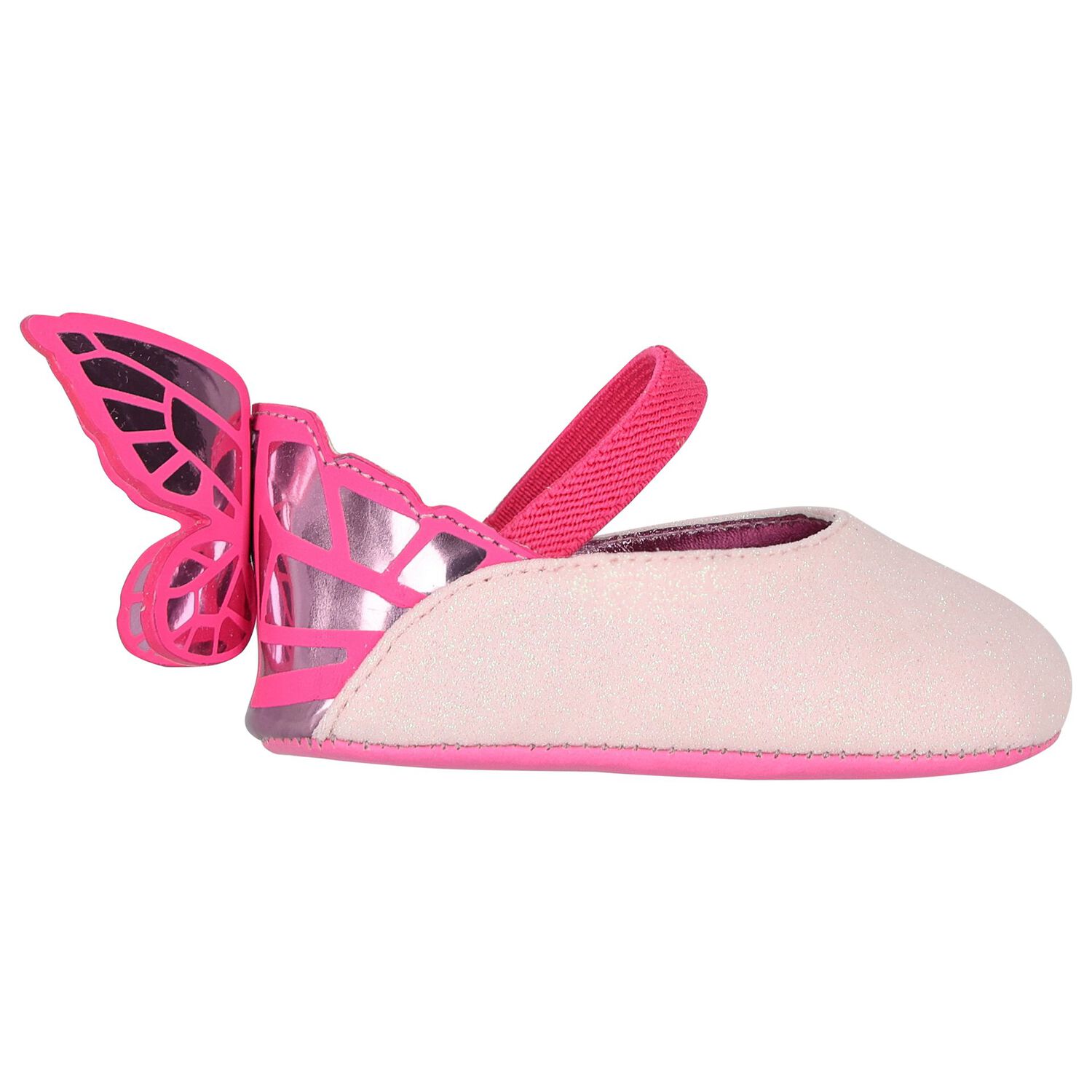 Baby Girls Pink Glitters Butterfly Shoes, 1, hi-res