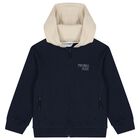 Boys Navy Blue & Beige Hooded Zip Up Top, 1, hi-res